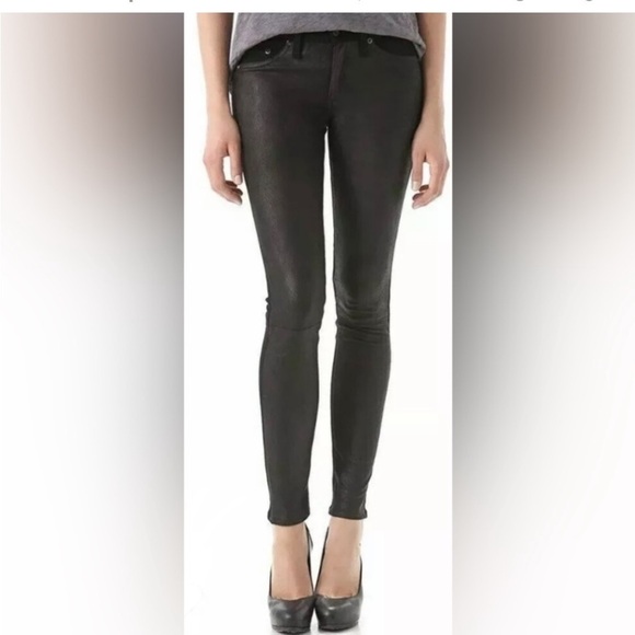 rag & bone jeans black supple lamb leather front mid rise skinny like new sz 25 - Picture 3 of 8